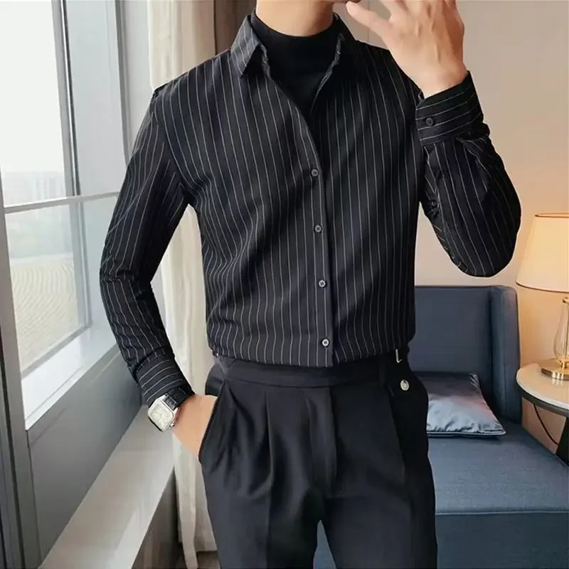 Shirts and Blouses for Men Business Man Tops Striped Clothing Formal Long Sleeve with Collar Cheap Brand Fashion 2024 Casual Xxl