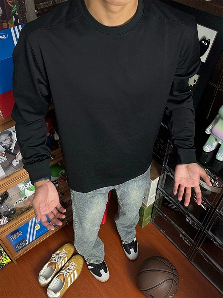 

Pure Bla Long Sve Men's T-irt Spring Autumn Cleanfit round Ne Sweatirt No Hat Heavyweight Pure Cotton Inner irt