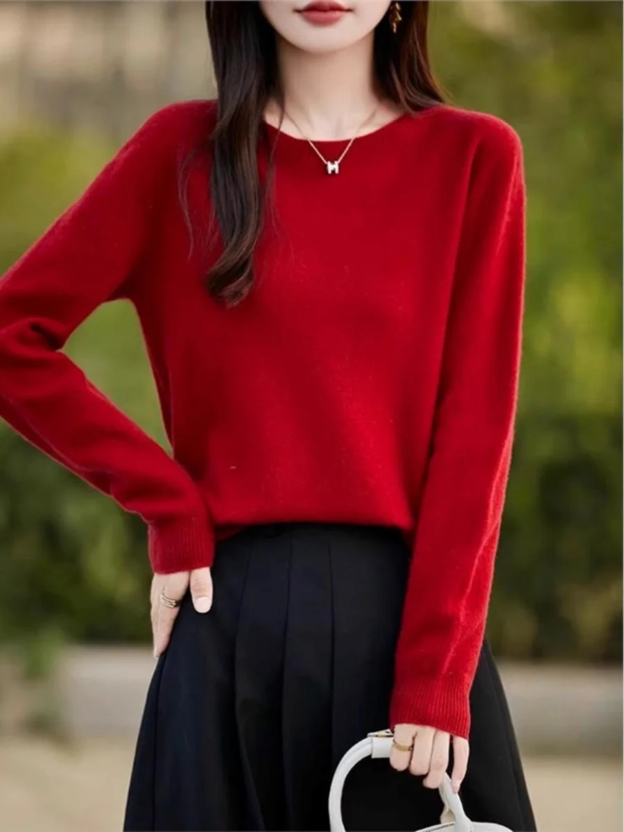 

Spring 2026 Women's round Ne Camere Knitwear Sl Woolen Base irt Sli Knitted Sweater Commute Sle Regular Fit