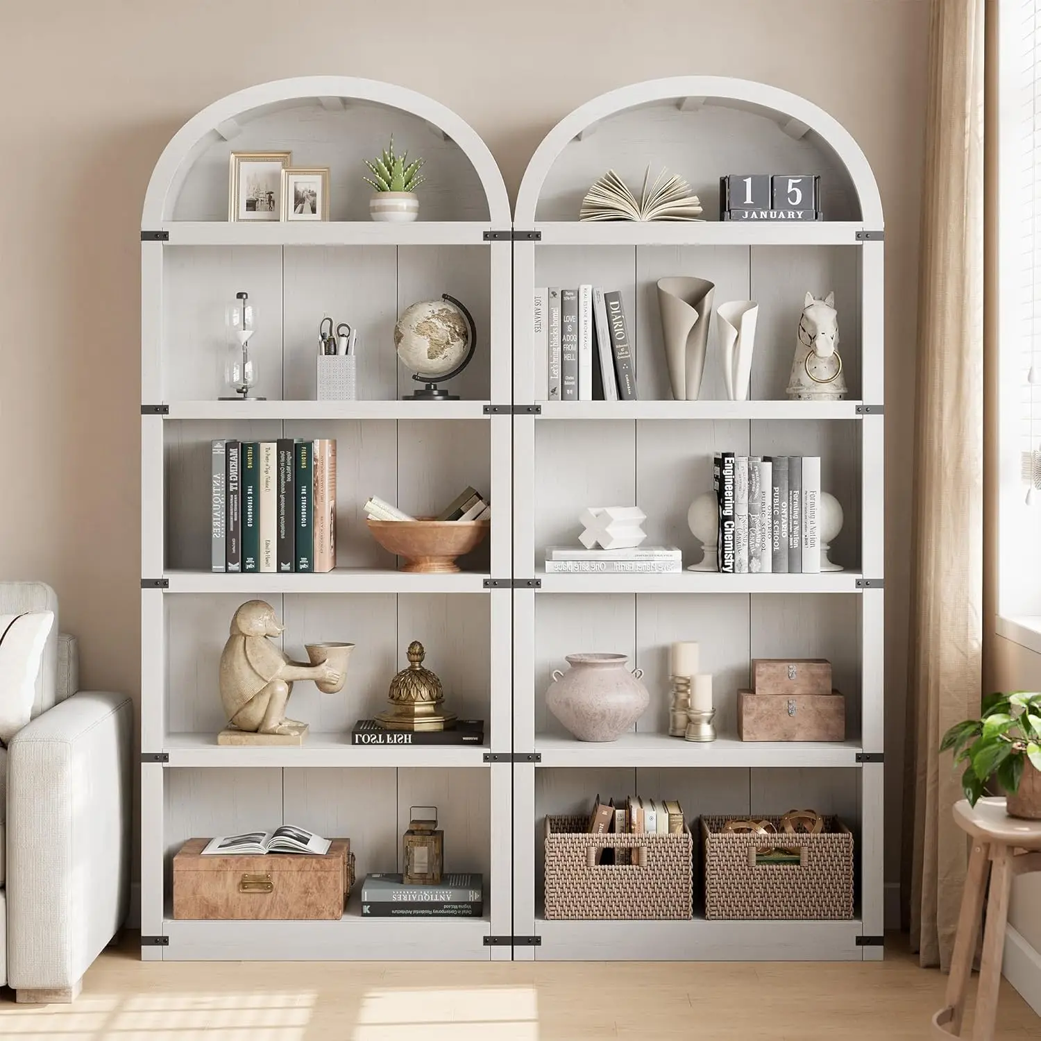 Gewölbtes Bücherregal mit 5 Regalen, 71,65 Zoll hohes Bücherregal, Bauernhaus-Display, Lagerregal, Bücherregale aus Holz für Zuhause, Büro, Wohnzimmer – Detail 15
