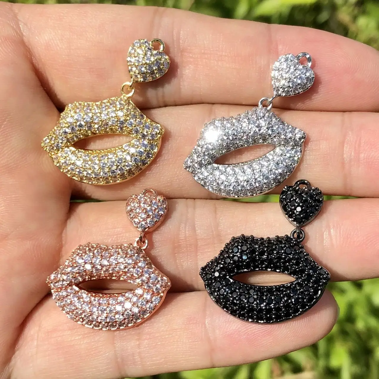 

5Pcs Cubic Zirconia Pave Imitation Lip Pendant Bling Charms for Jewelry Making Bracelets Necklace Handcrafting