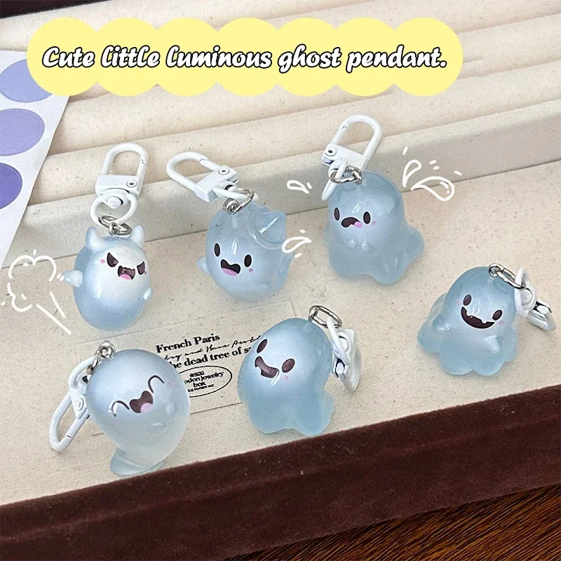 Halloween Luminous Ghost Key Chain Cartoon Jelly Doll Phone Pendant Headphone Case Charm Bag Decor Car Key Ring
