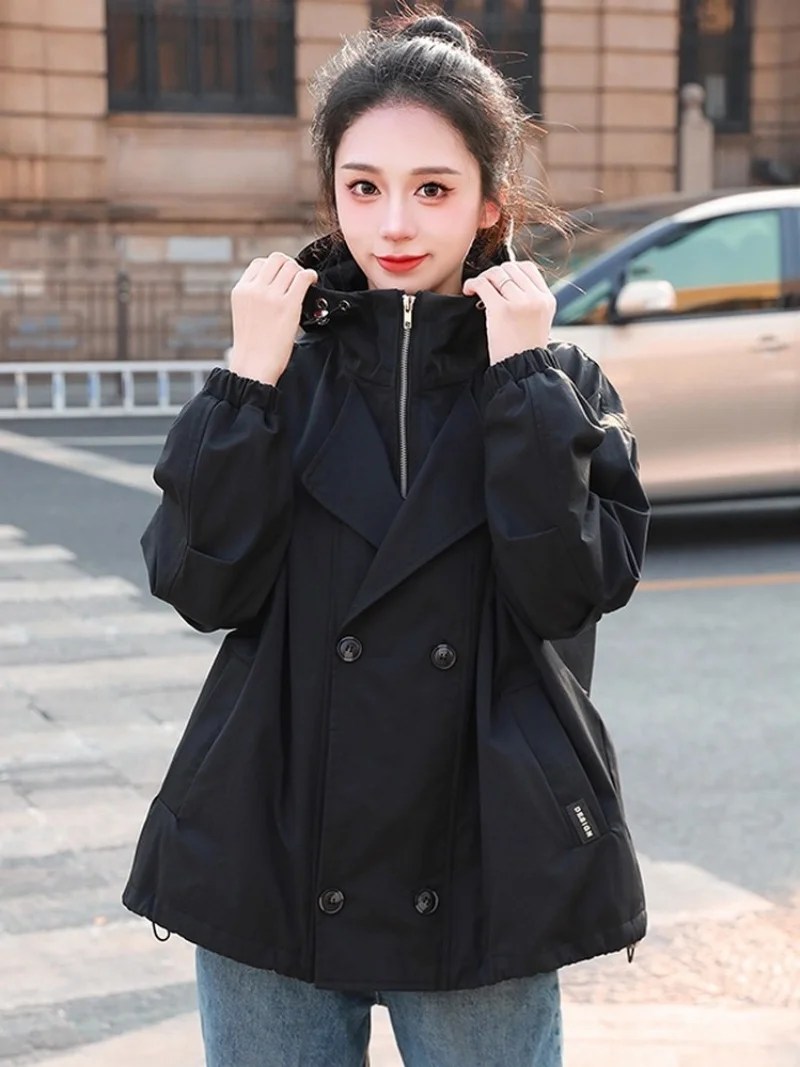 

Temperament Windbreaker Jacket For Women, Short Fake Two Pieces Spring And Autumn Zipper Personalized Coat Outerwear w1640