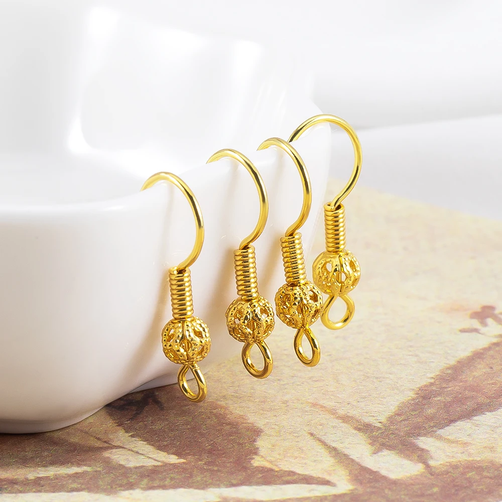 18K Earring Hooks Jewelry Findings Copper Hypoallergenic Fish Hook Ear Wire With Ball Coil 20mm Earring Parts for Jewelry Making