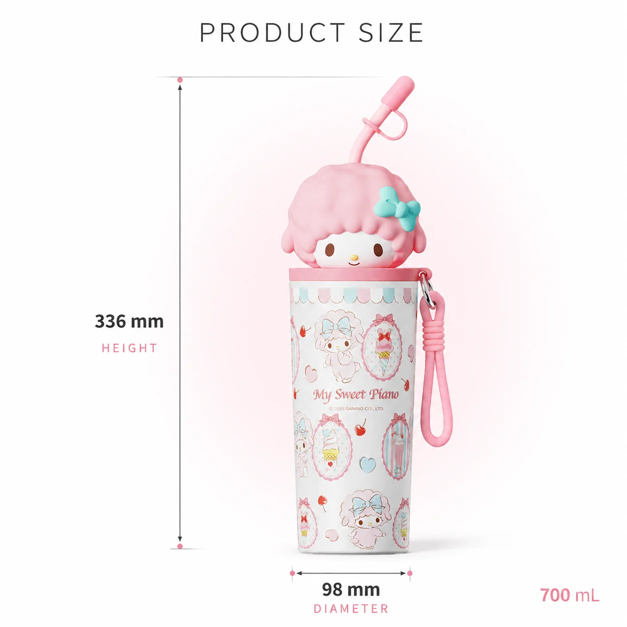 Sanrio 700ml Insulated Tumbler with Straw 316 Steel Travel Water Bottle 304 Steel Cute Cartoon Thermos Flask Coffee Mug Gift