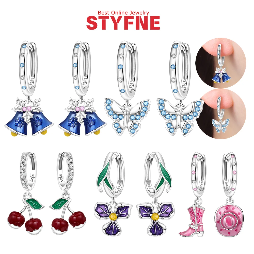 

Новые серьги 925, серебро, синий циркон, бабочка, фиолетовый, ирис, вишня, серьги-кольца для женщин, ювелирные изделия на день рождения, подарок на годовщину