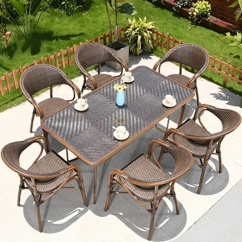 

Outdoor Tables Armchair Courtyard Lounge Rattan Chair Nordic Luxury Outdoor Tables Minimalist Backyard Tuinmeubelsets Furniture