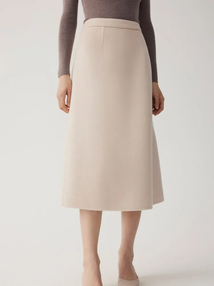 

Ele Pure Wool Double-Faced Tweed A-Line Skirt Women's Thi Warm Winter Faion Commute Sle No behind Zipper
