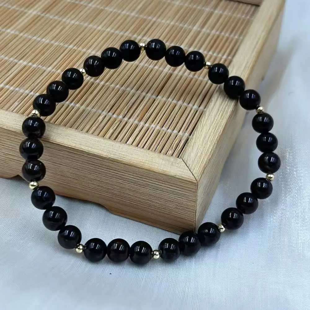 6mm 7-9inch Vintage Dark Red Round Genuine Natural Garnet Women Girl Jewelry Bracelet
