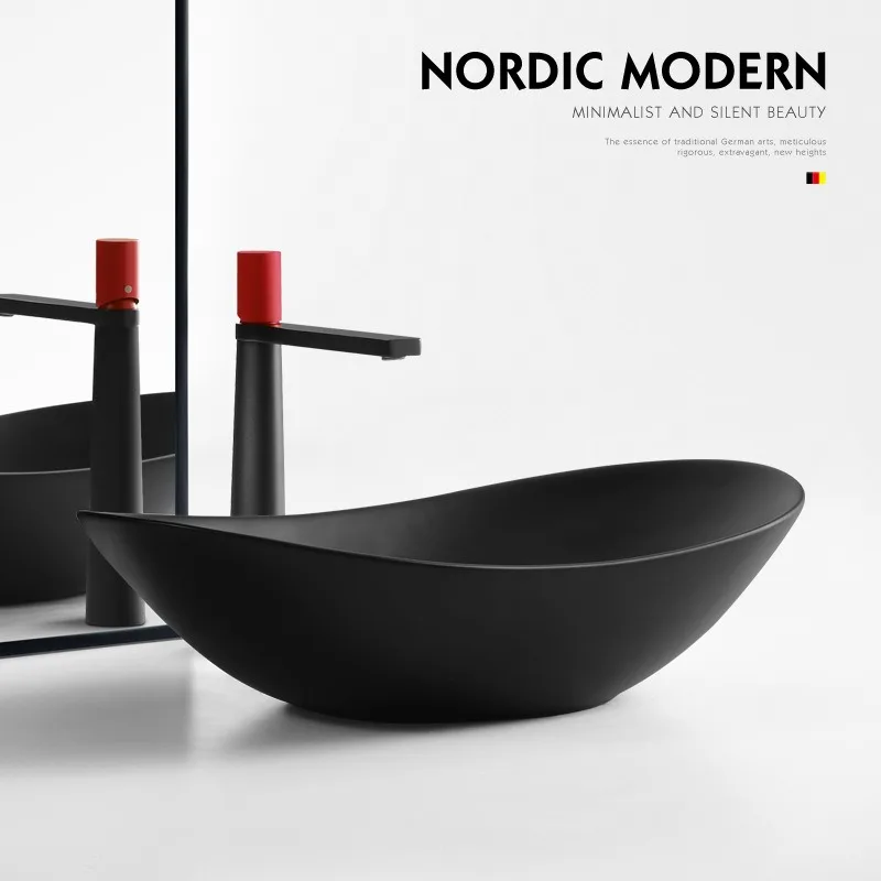 On-stage Basin Art Basin Oval Black On-stage Basin, Retro Bathroom, Nordic Industrial Style Loft Style