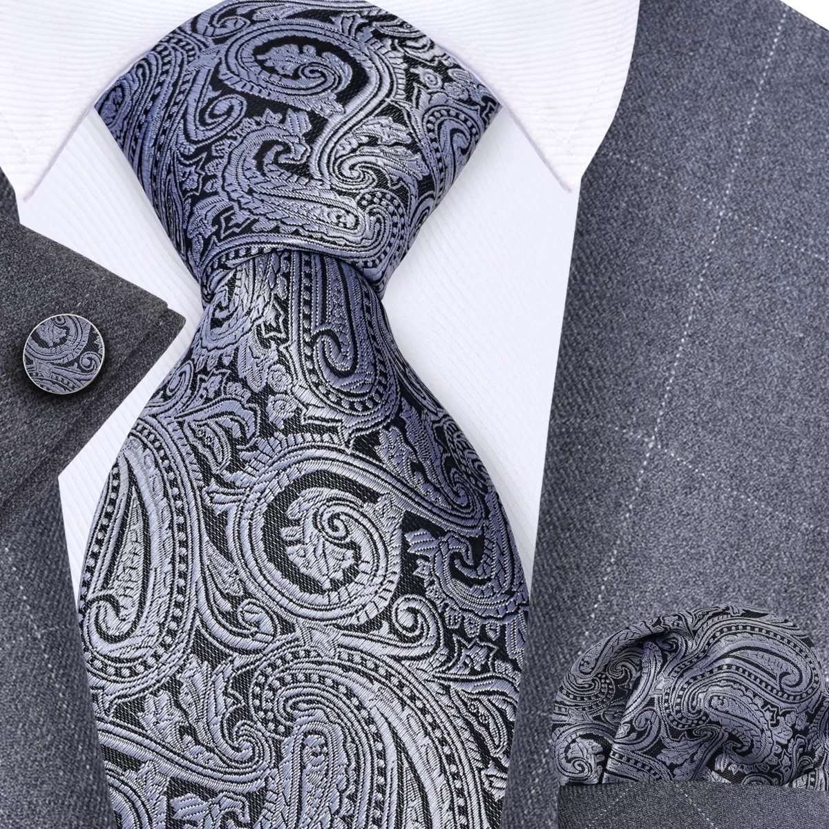GUSLESON 8 cm Blauw Zwart Roze Mannen Stropdassen Pochet Manchetknopen Set Paisley Zijden Stropdas Bruiloft Relatiegeschenk Stropdas Accessoires