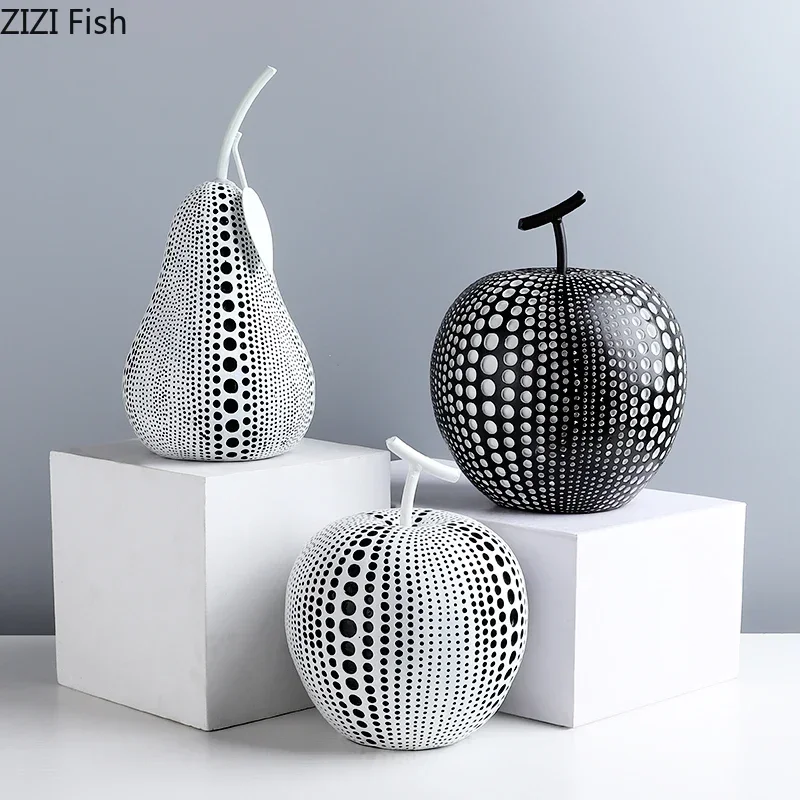 Fruit Abstract Statue Ornaments Simple Room Decor White Black Apple Pear Resin Figurine Desk Adornment Home Decoration Modern