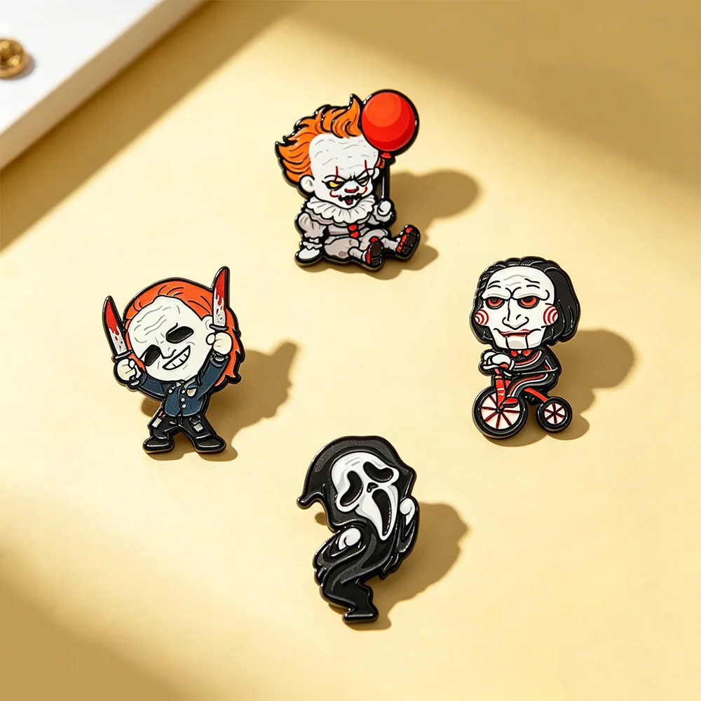 4Pcs/Set Newest Horror Skull Enamel Brooch Gothic Punk Metal Badge Backpack Lapel Pin Costume Jewelry Accessories Halloween Gift