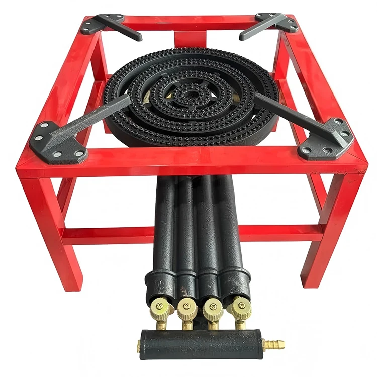 Commercial Heavy Duty Gas Stove 3 Keys Outdoor Camping Party Picnic Cooking Outdoor Single Cast Iron LNG Stove (Red)