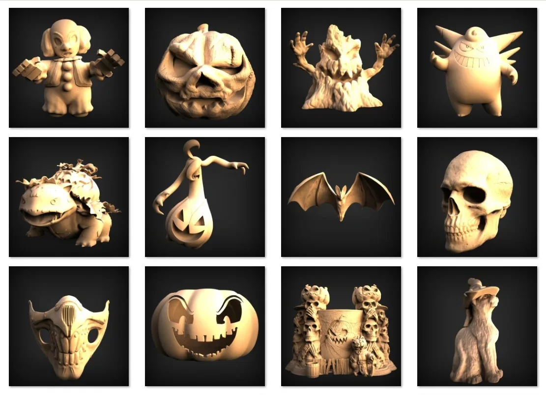 Modelos 3D de coleção de arquivos STL de Halloween para impressoras 3D e CNC