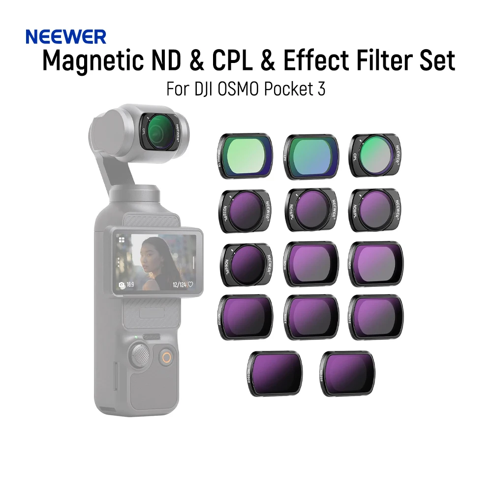 

NEEWER Magnetic ND & CPL & Effect Filter Set For DJI OSMO Pocket 3, 14 Pack CPL ND8/16/32/64/128/256/1000 ND8/PL ND16/PL ND32/PL