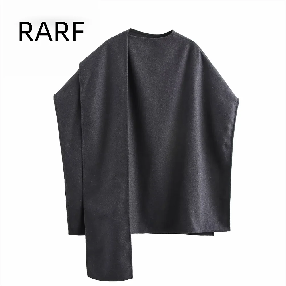 

Small niche design casual deconstruction blended scarf cloak gray 24 autumn new commuting women's woolen coat