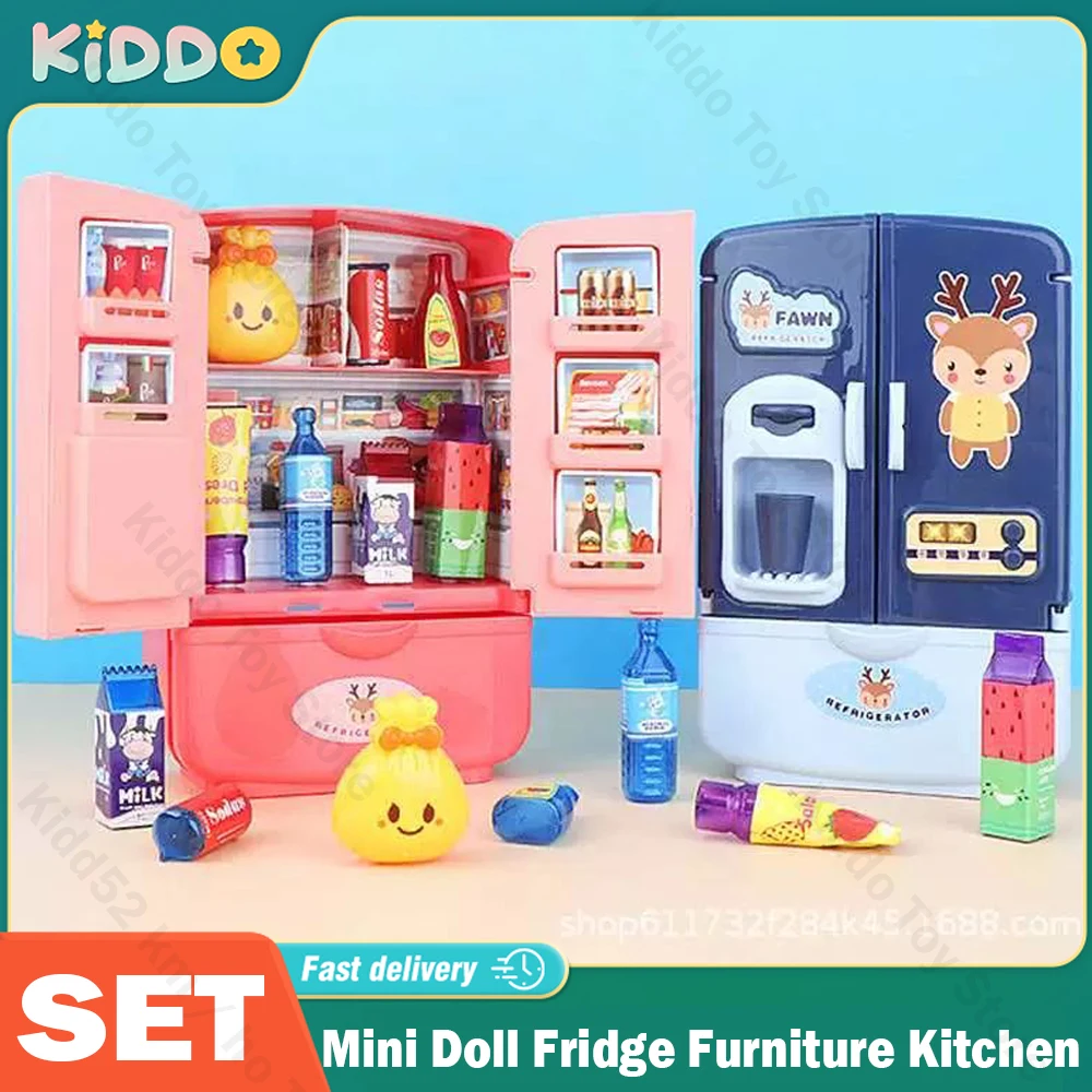 

Mini Doll Fridge Furniture Kitchen Refrigerator Fashion for kids Accessories Doll Dream House Play Toys Kids Pretend Play Gift