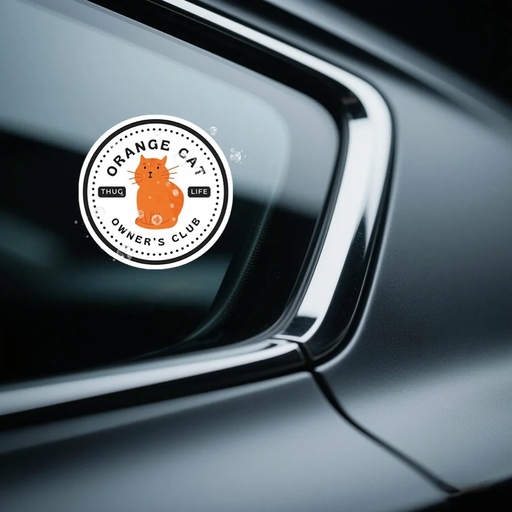 

1 шт. оранжевый кот "THUG LIFE" круглая виниловая наклейка-оранжевая/черная/белая наклейка «сделай сам» для ноутбука, автомобильные аксессуары для телефонов