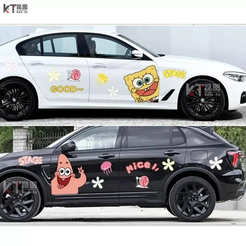 Anime Spongebob Vehicle Body Stickers Patrick Star Car Stickers Scratch-Resistant Car Decoration Waterproof Sunproof Car Film