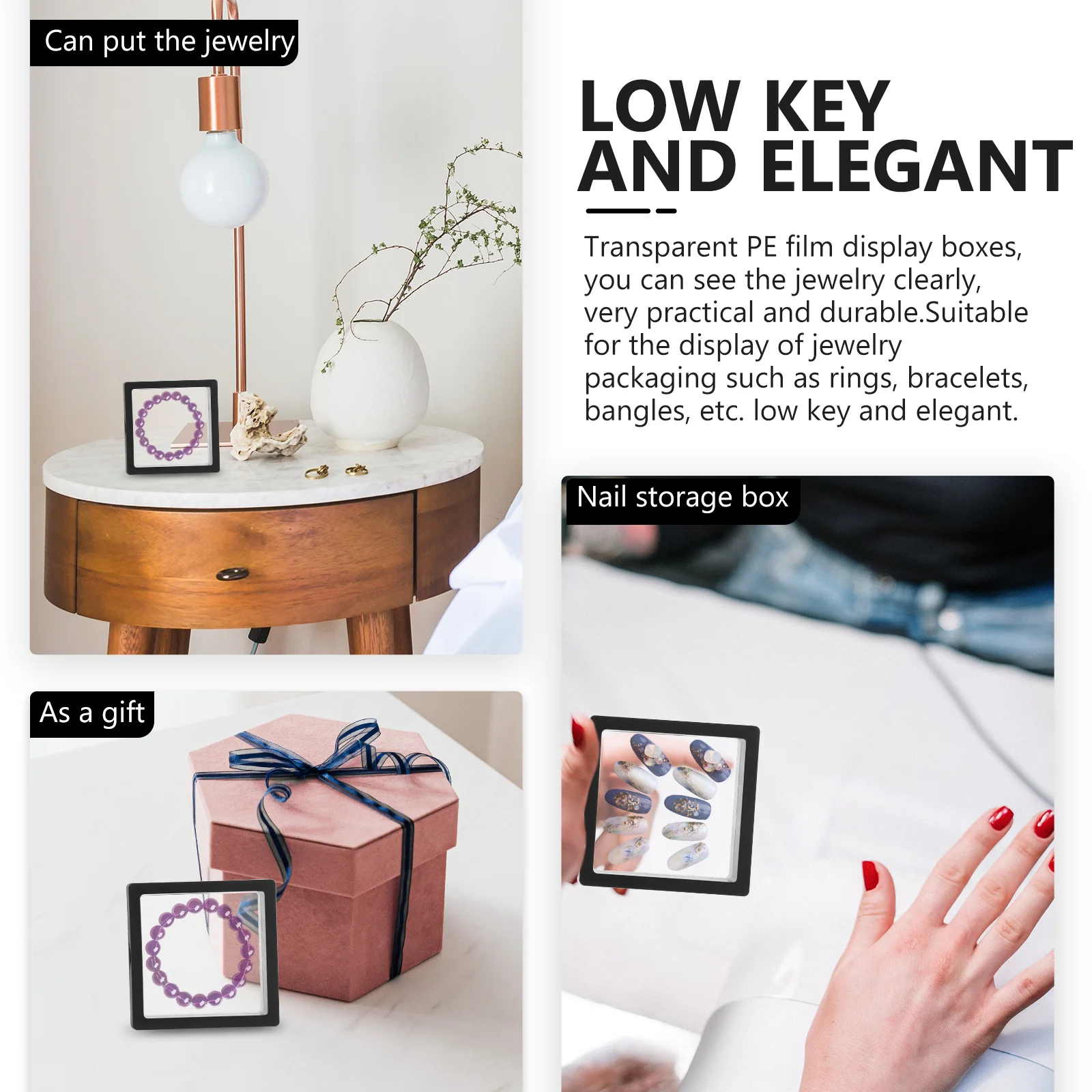 

5pcs Wearable Storage Box Transparent Abs Pe Material Jewelry Display Stand For Rings Bracelets Manicure Organizer False Nail