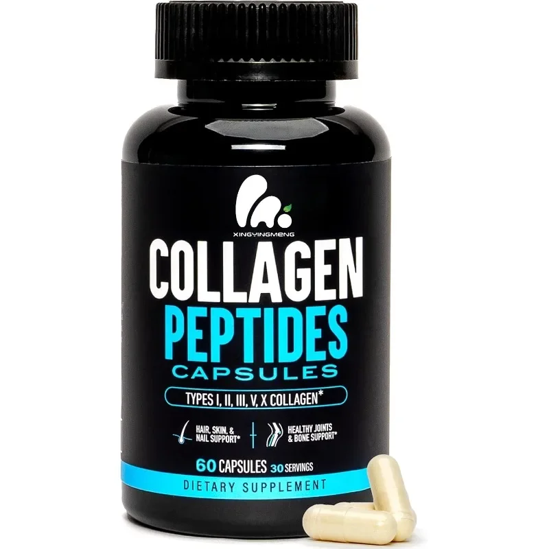 Fast absorbing supplements, types I, II, III, V, X - hydrolyzed collagen peptides for hair, skin, and nails -60 capsules