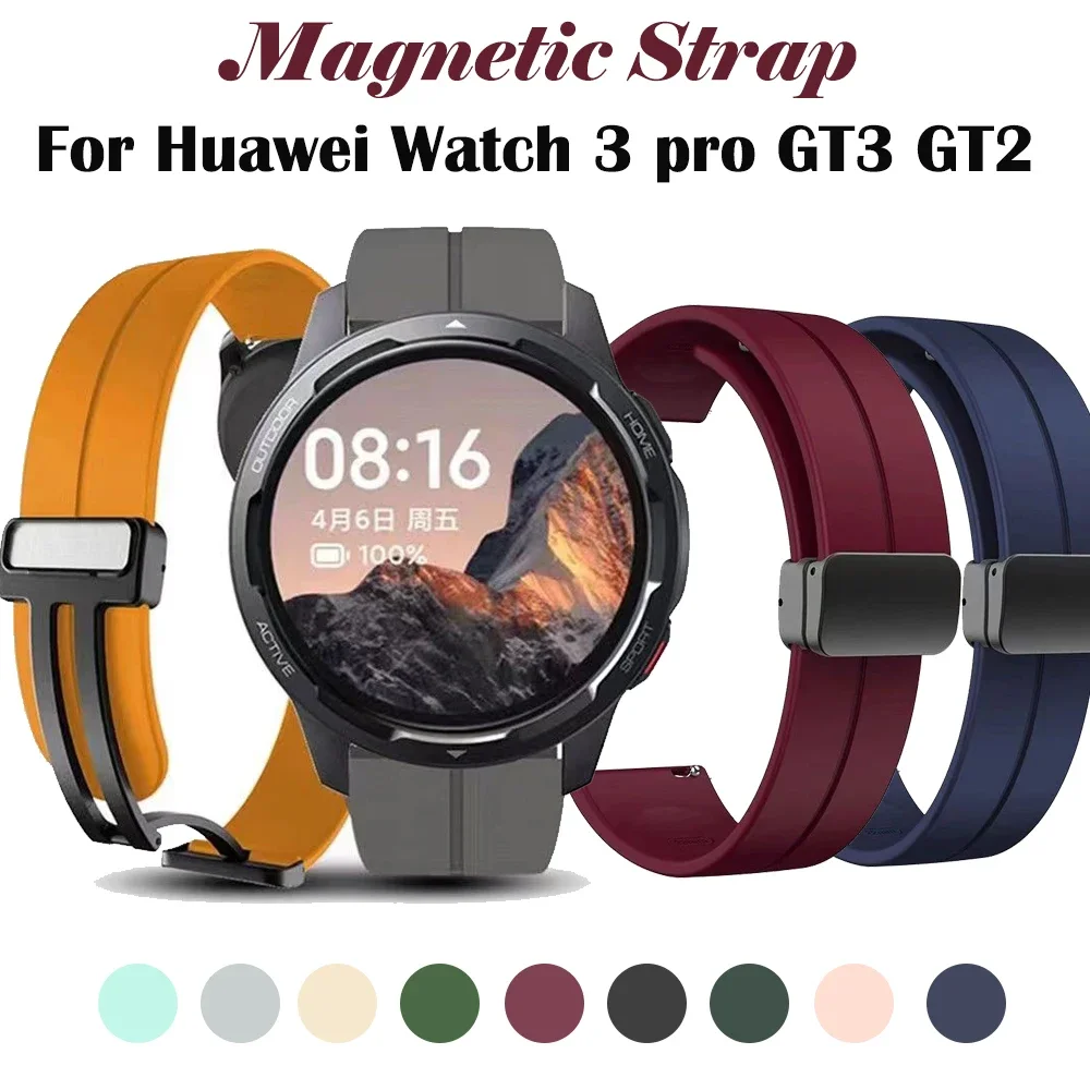 Magnetic clasp Silicone Strap For Huawei Watch 3 pro GT3 GT2 42mm 46mm For Mi Watch S1 Pro/Watch color 2 20mm 22mm Belt Bracelet