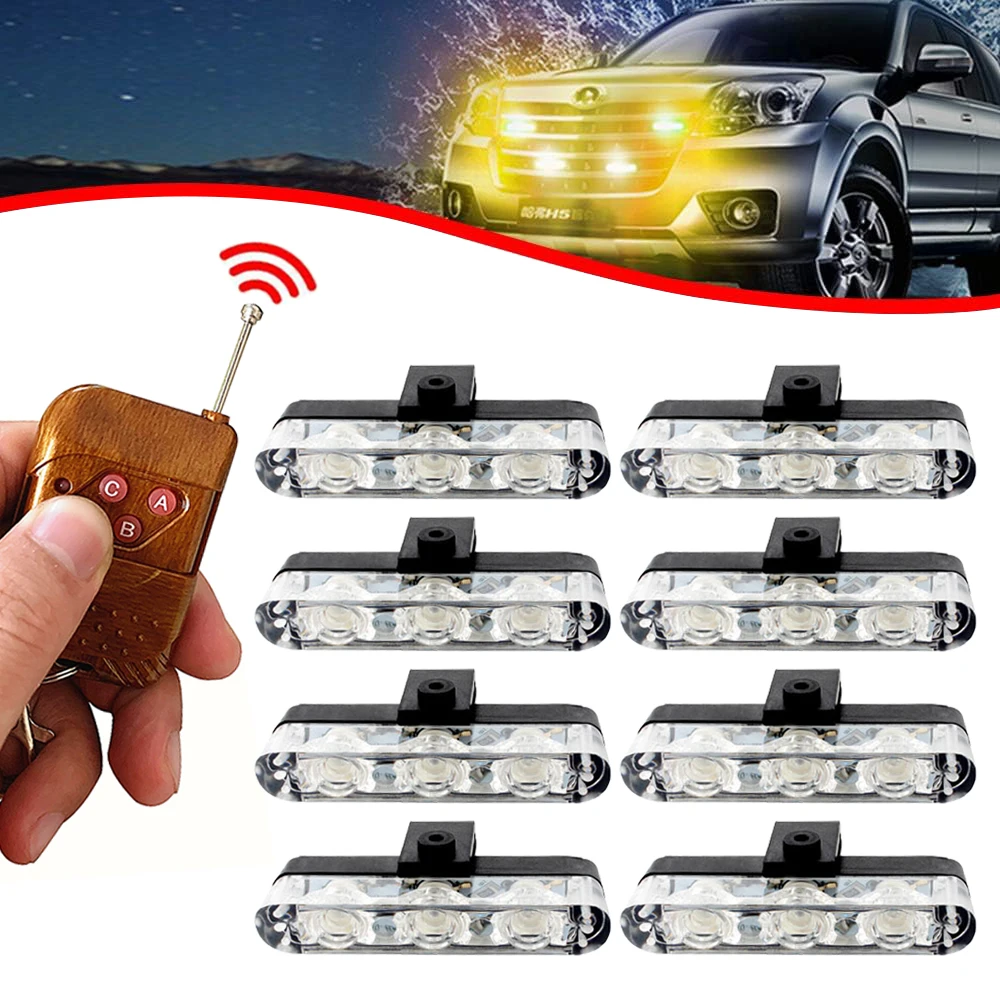 3LED Car Grid Strobe Light with Wireless Remote Amber LED Emergency Flashing Signal Beacon Lights Vehicle Grille Flash Lamp 12V