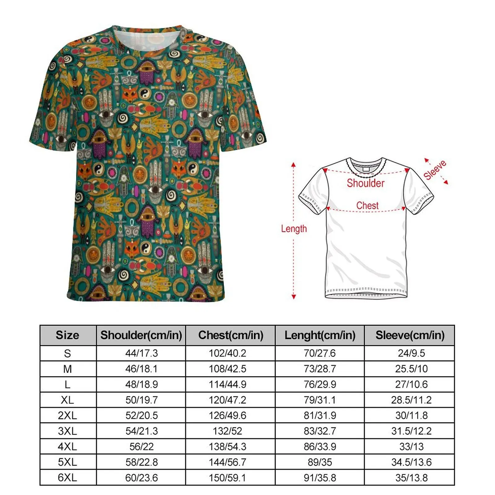 Summer T-Shirt Hamsa Hand T-Shirts Talismans Viridian Streetwear Popular Tees For Mens Short-Sleeve Design Oversized Tops