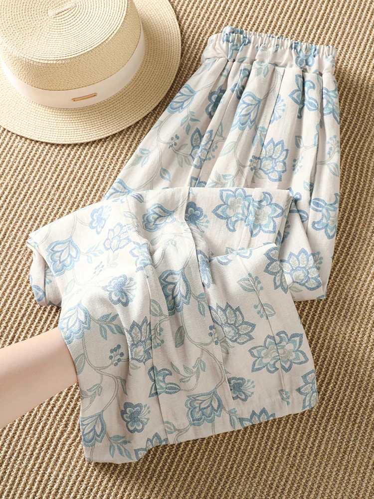 Floral Print Loose Women's Pants High Waist Straight Leg Casual Summer Trousers plus Size Korean Japanese Style Vintage Design