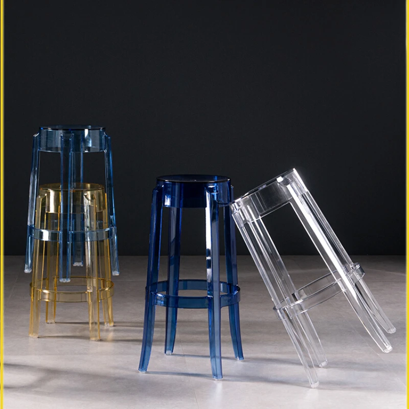 Transparent high footed, creative plastic bar stool, acrylic, round chair for household use