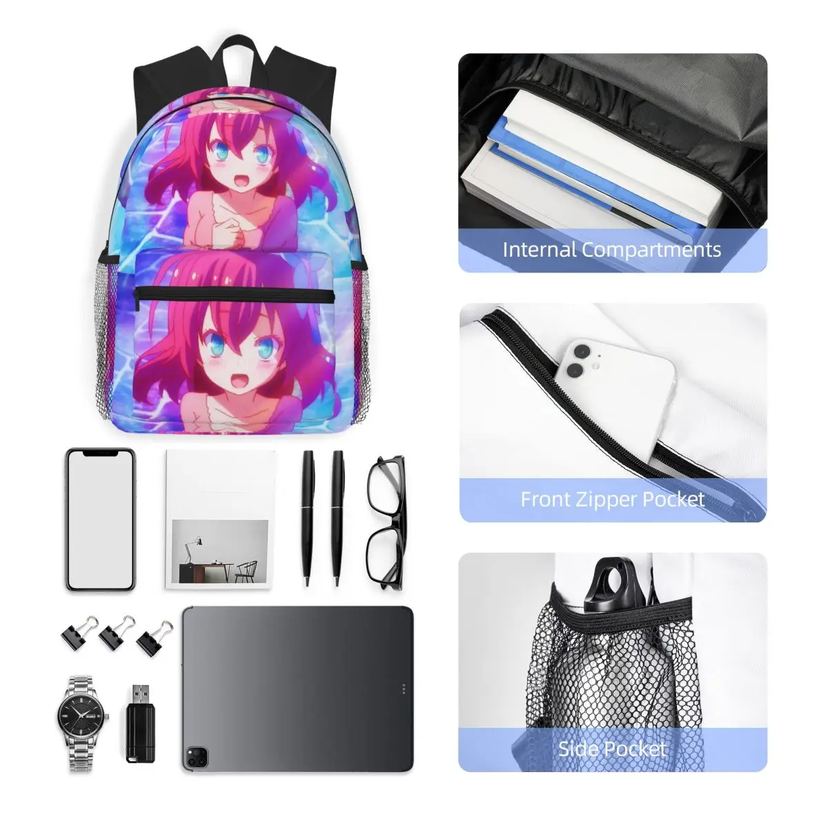 حقيبة ظهر Stephanie Dola Anime No Game No Life للطلاب حقيبة مدرسية للمشي لمسافات طويلة Daypack للأولاد والبنات حقيبة كتب عصرية حقائب كتف