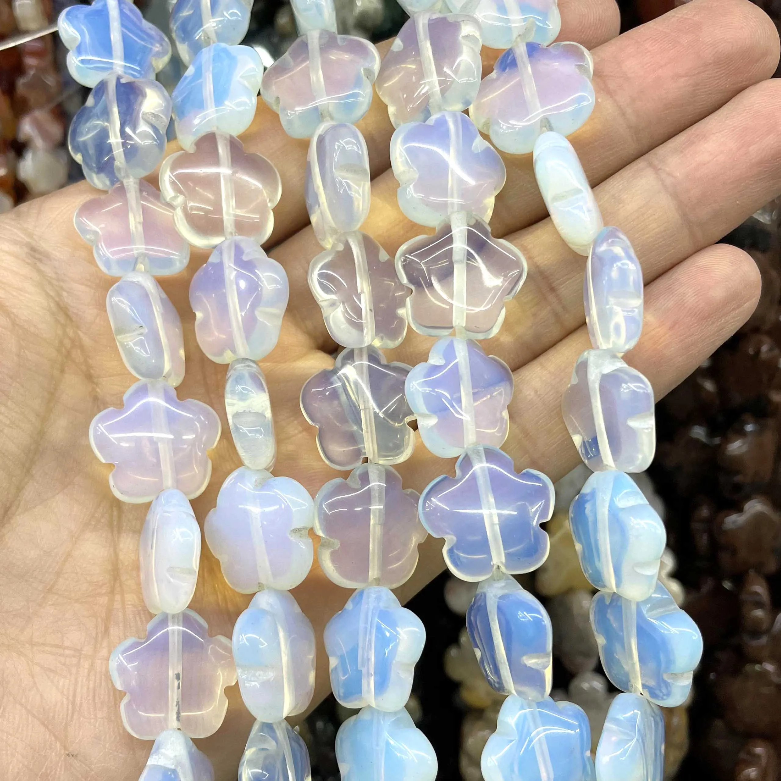 Natural Plum Blossom Shape Agates Amazonite Jades Quartz Gem Stone Spacer Beads For Jewelry Making Diy Bracelet Necklace