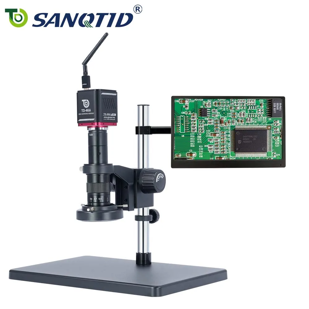 SANQTID TD-10A-4KA Video microscope 26-180X Continuous Zoom Industrial Camera PCB Repair 4K WIFI HDMI Watchmaker's loupe screen