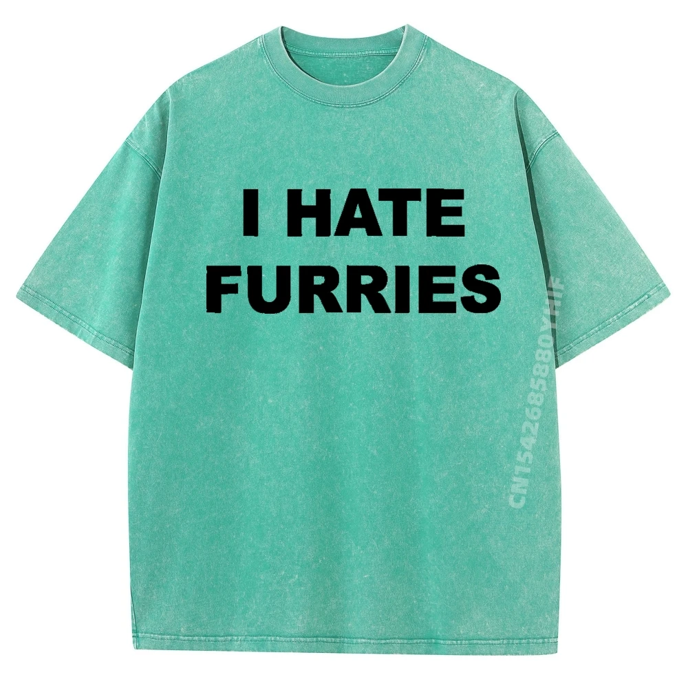 

Funny Mens T-Shirt That Says I Hate Furries Outdoor Graphic Tees Normal T Shirt Mens Oversized Washed Clothes