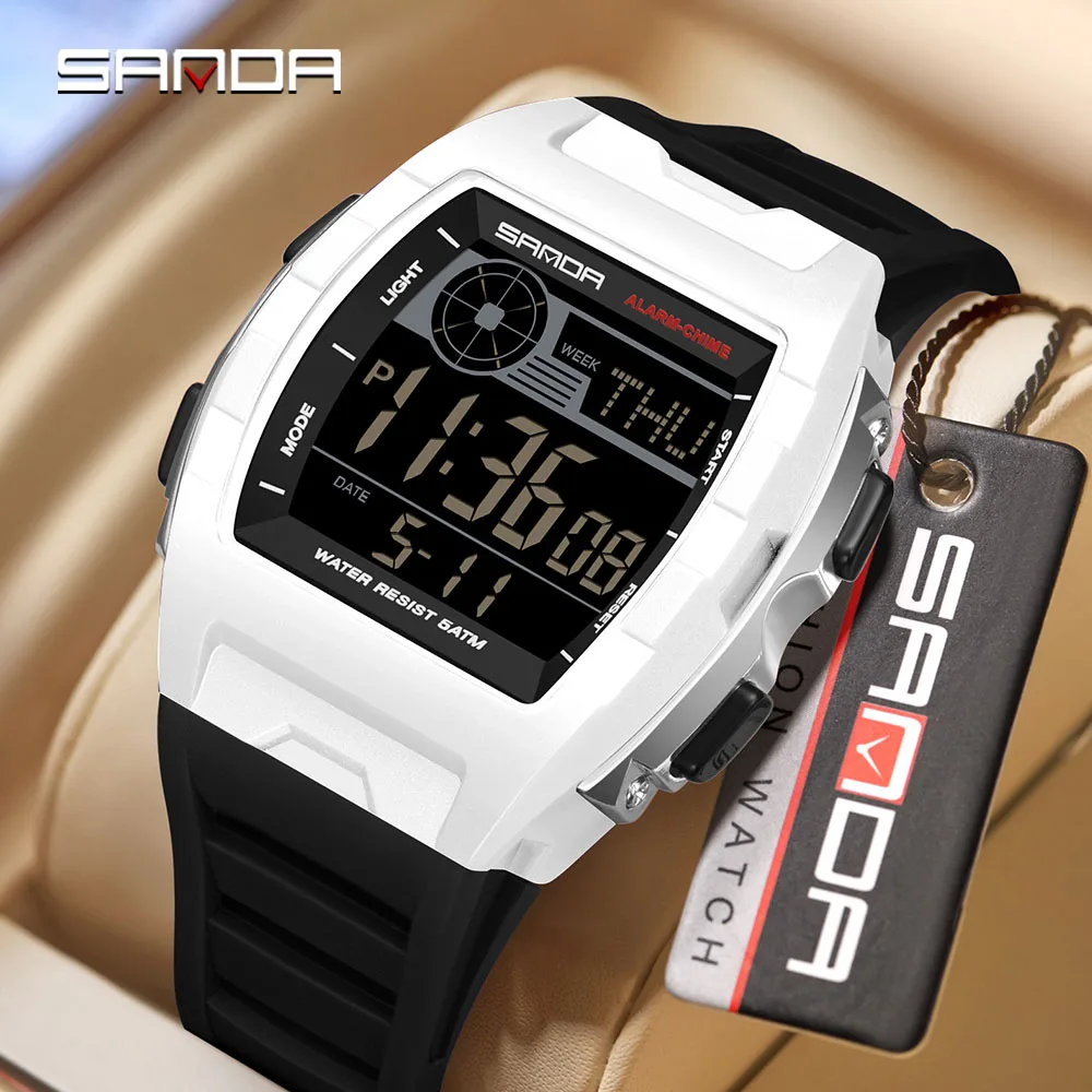 Reloj digital de lujo para hombre Sanda 2225, multifuncional, con luz nocturna, calendario, cronómetro, reloj deportivo de moda para hombre, reloj hombre.