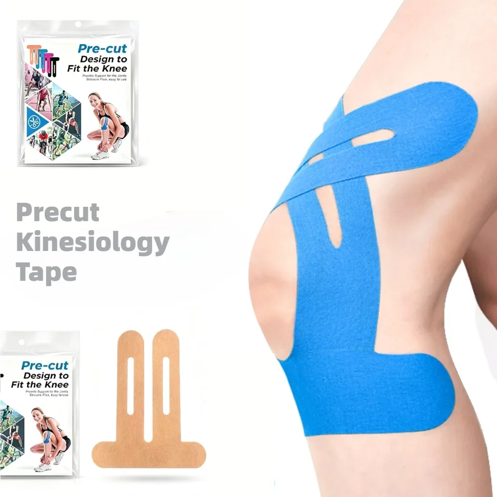 Precut Kinesiology Tape for Knees 10 Pcs, Beige And Blue，Athletic Tape,Knee Support & Stability,Elastic, Breathable