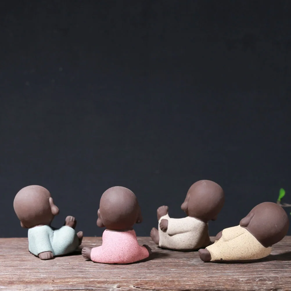 

4Pcs Mini Monk Decorations Assorted Color Tea Pet Adornment Premium Material Practical Home Office Car