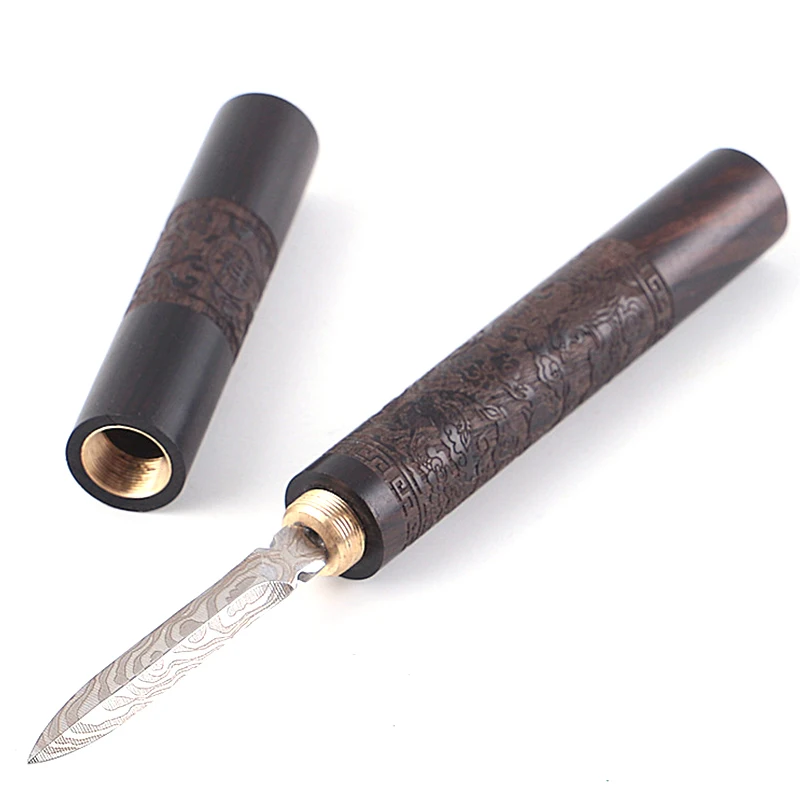 1 Stainless Steel Ebony Pu\'Er Tea Cutting Needle Knife Damascus Tea Knife Solid Wood Tea Set Tea Accessories