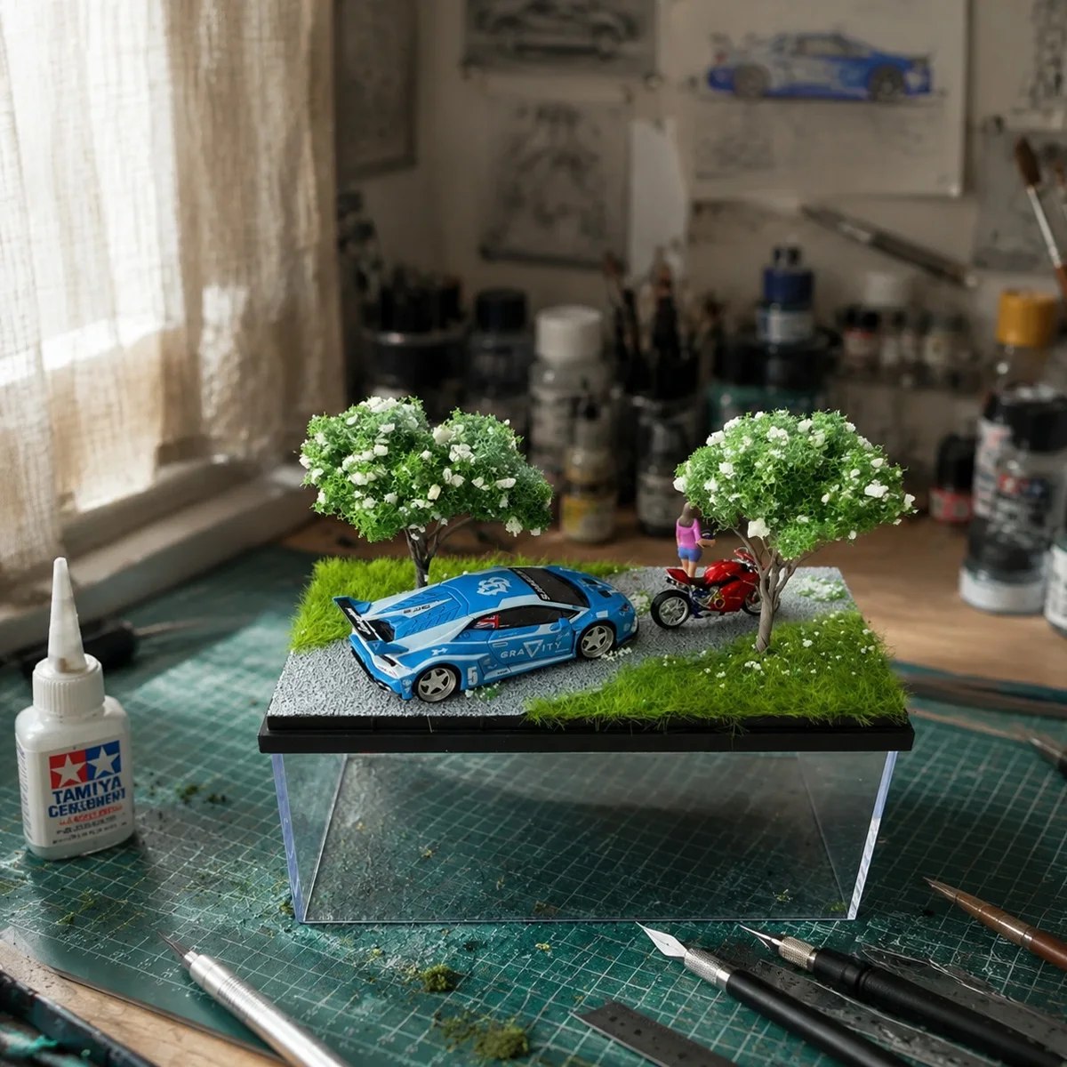 Maßstab 1:64 FourSeasonMiniDiorama Desktop-Mini-Ornament Automodell-Ausstellungsständer Mini-Fotografie-Schreibtischdekoration Sammler-Display – Detail 4
