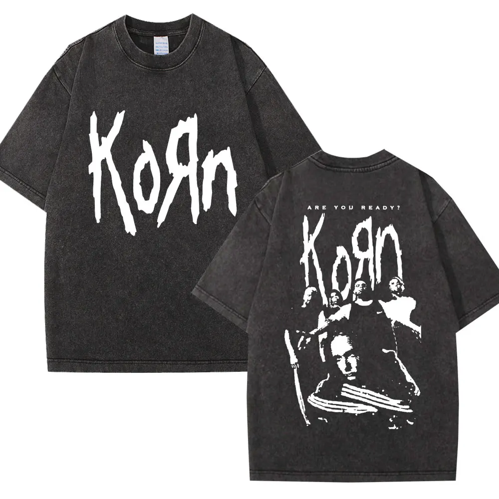 

Korn Rock Band World Tour Washed T Shirts Metal Vintage Gothic Hip Hop Harajuku T Shirts Men's Cotton Oversized Tees Streetwear