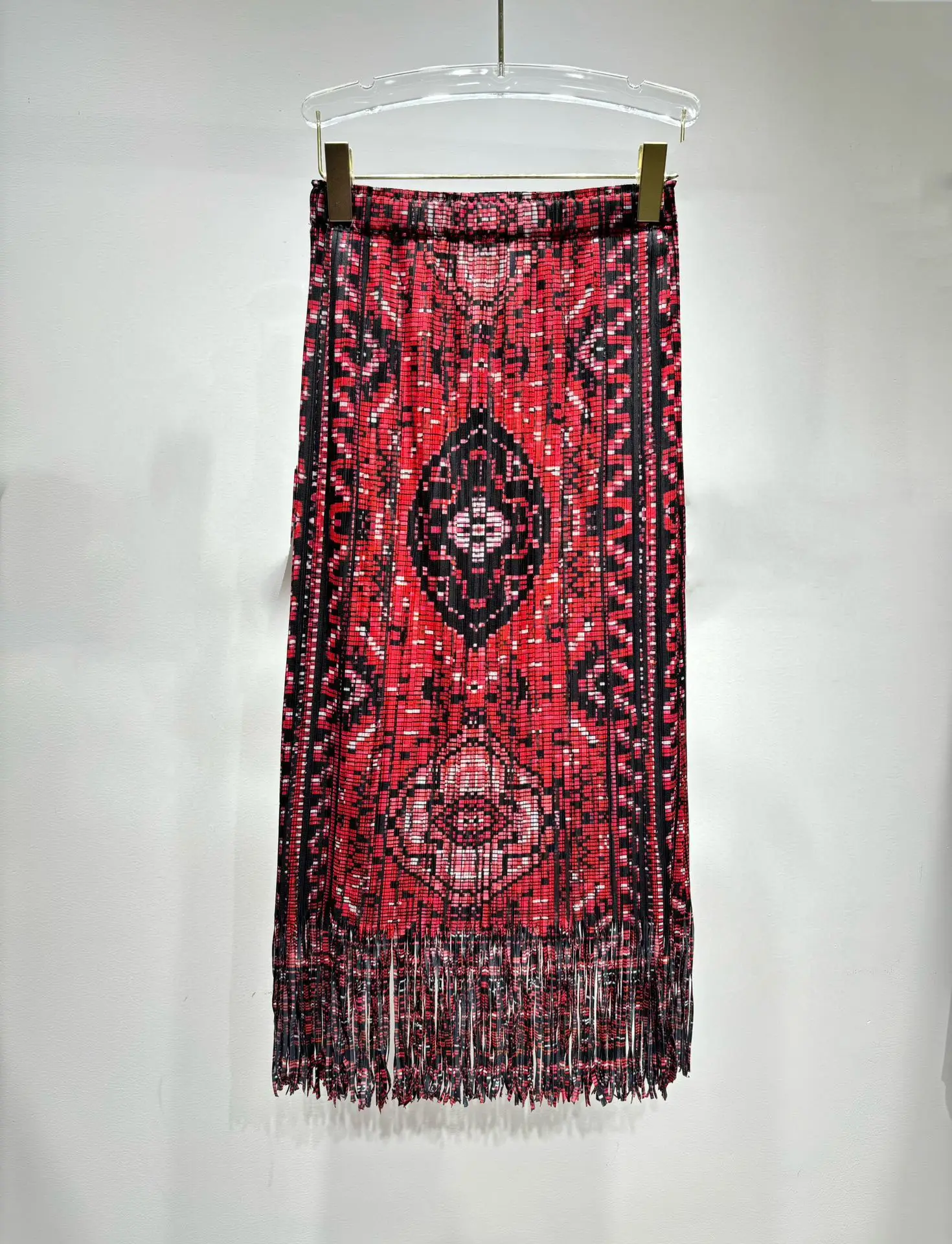 Miyake Pleated Print Suit 2025 Summer New Solid Color Top + Advanced Sense of Fringe Retro Thin Half Skirt