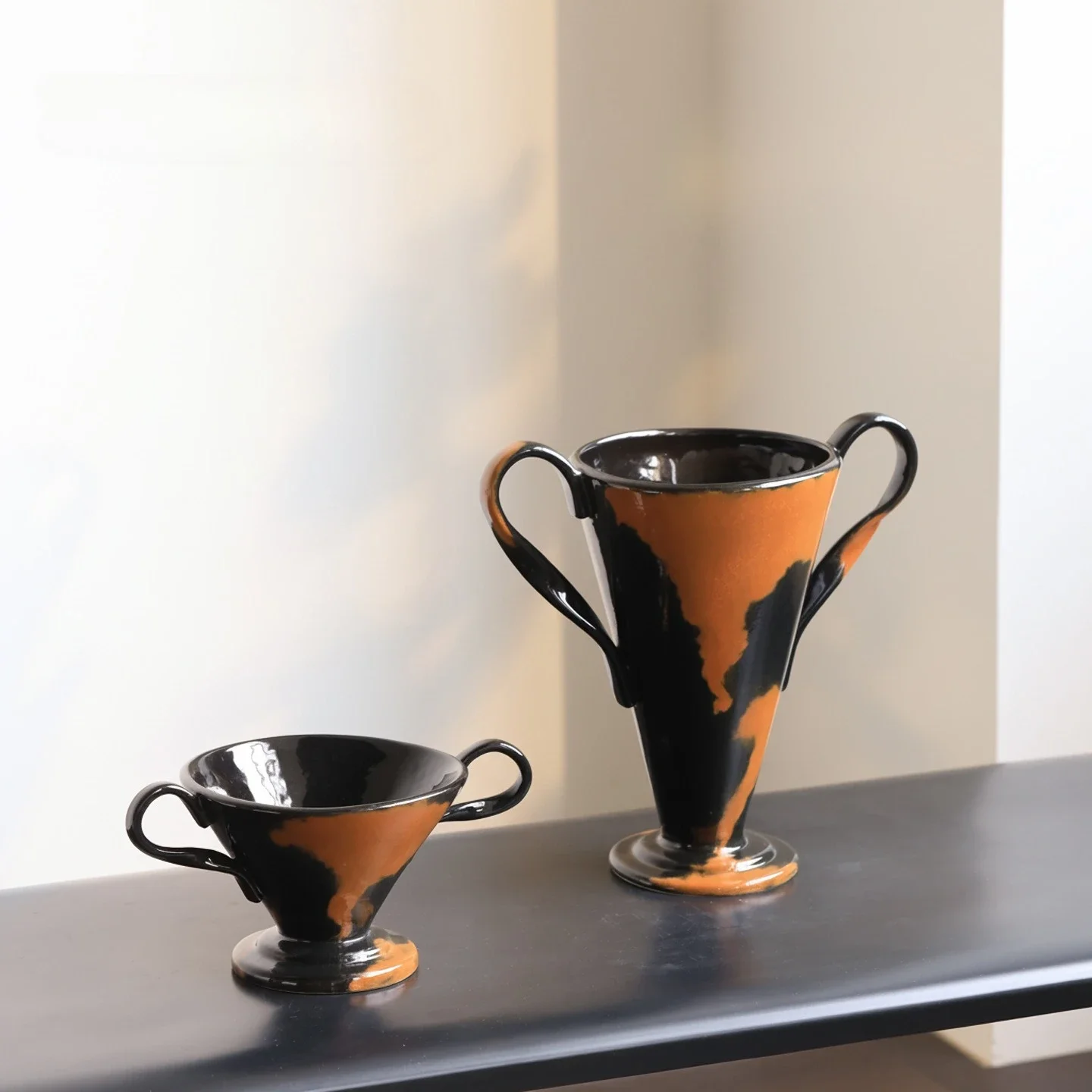 Creative Ceramic Vase Retro Double-ear Pot Handmade Ceramic Basin Flower Vase Flowerpot Ceramic Handicraft Home Decoration Acces