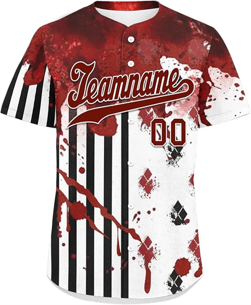 Custom Name Horror Blood Graphic Baseball Jersey Shirt Personalized Short Sleeve Baseball Tops Unisex Halloween Party Uniform