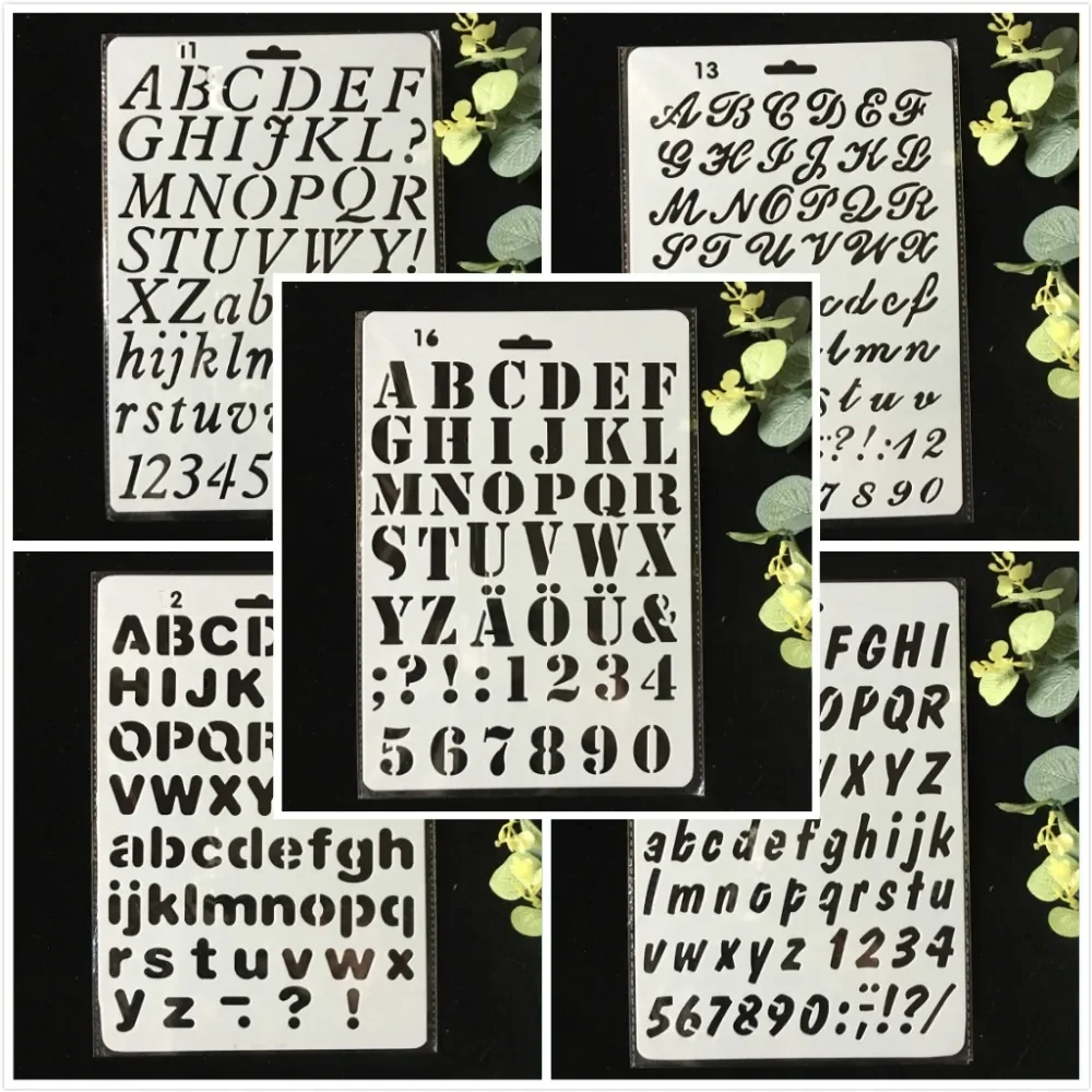 5 stks/pak 27 cm Alfabet Letters 0-9 DIY Gelaagdheid Stencils Muurschildering Plakboek Kleuring Embossing Album Decoratieve sjabloon