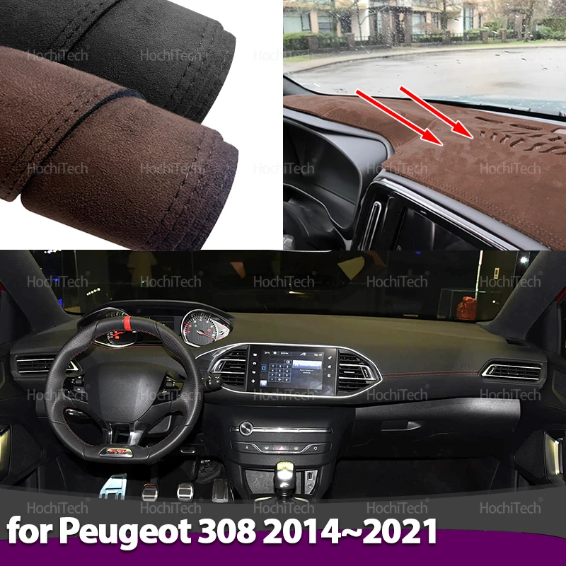Leder Dashmat Dash Mat Abdeckung Dashboard Pad Sonnenschirm Teppich 2016 2018 Zubehör Für Peugeot 308 II T9 308SW 308GTI 2014 ~ 2021