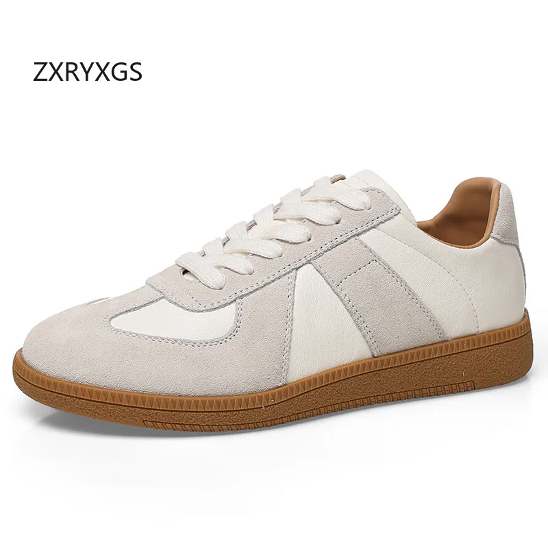 ZXRYXGS 2026 New Autumn Lace-up Spell Colors Women Trendy Flats Top Cowhide Full Real Leather Sneakers Fashion Casual Shoes Flat
