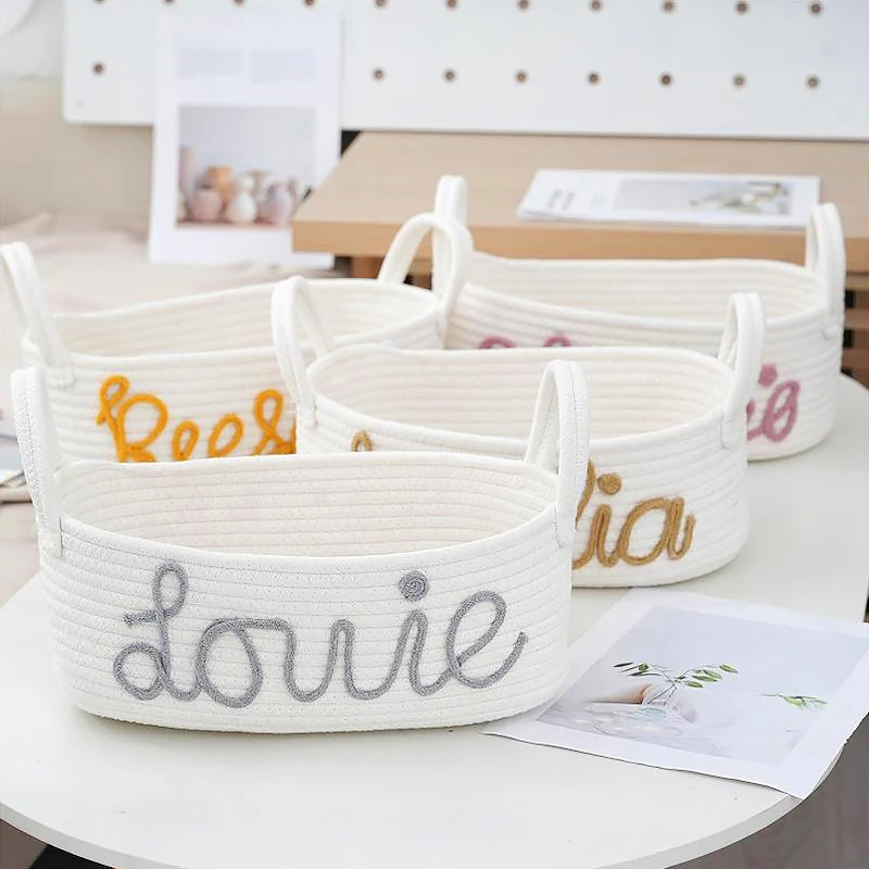 Handmade Woven Cotton Rope Letter Storage Basket Portable Sundries Toys Cosmetics Keys Snacks Box Home Desktop Organizer