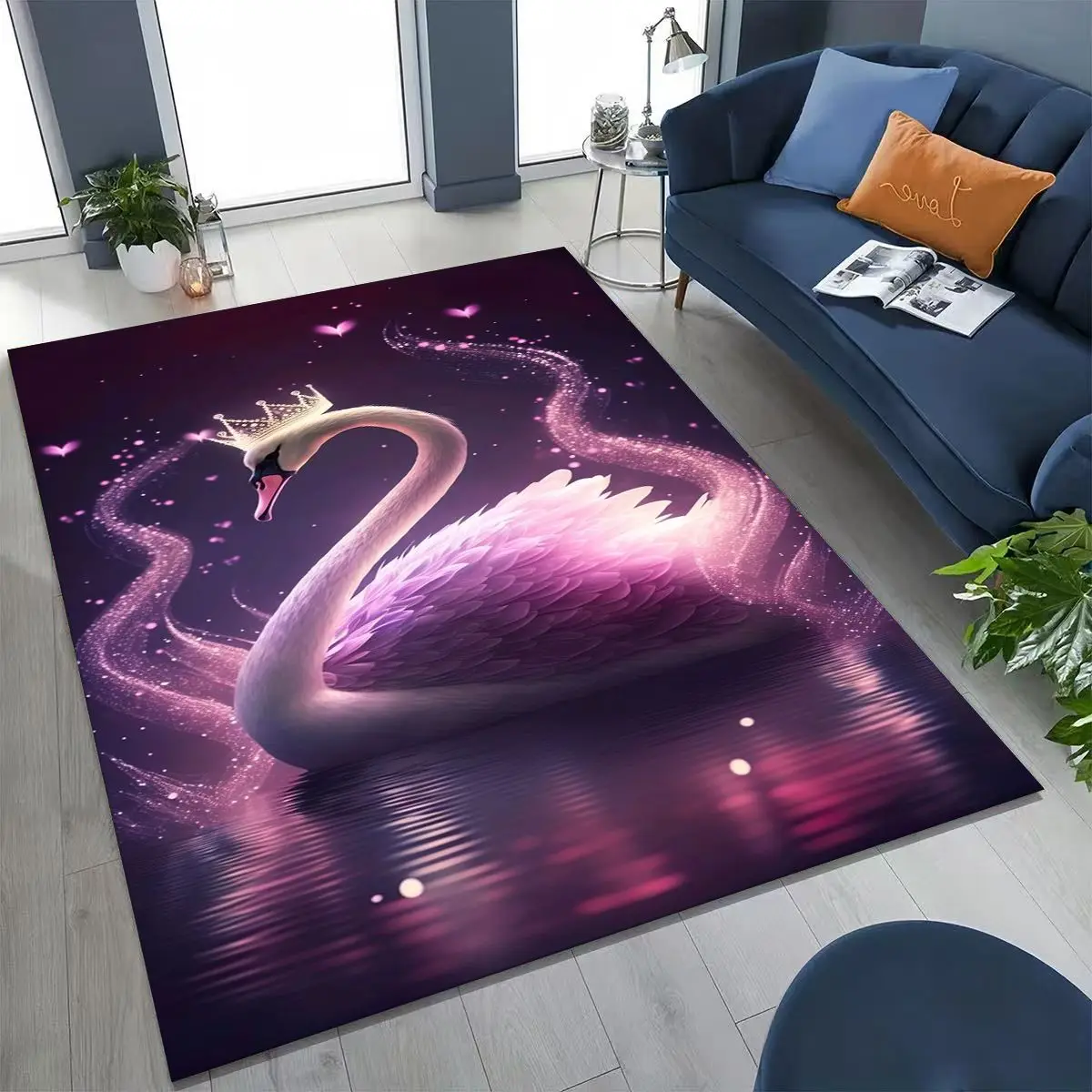 

Dream Love Swan Art Cartoon Rug for Bedroom Living Room Sofa Home Doormat Decor,Large Kids Play Non-slip Floor Mat Gift
