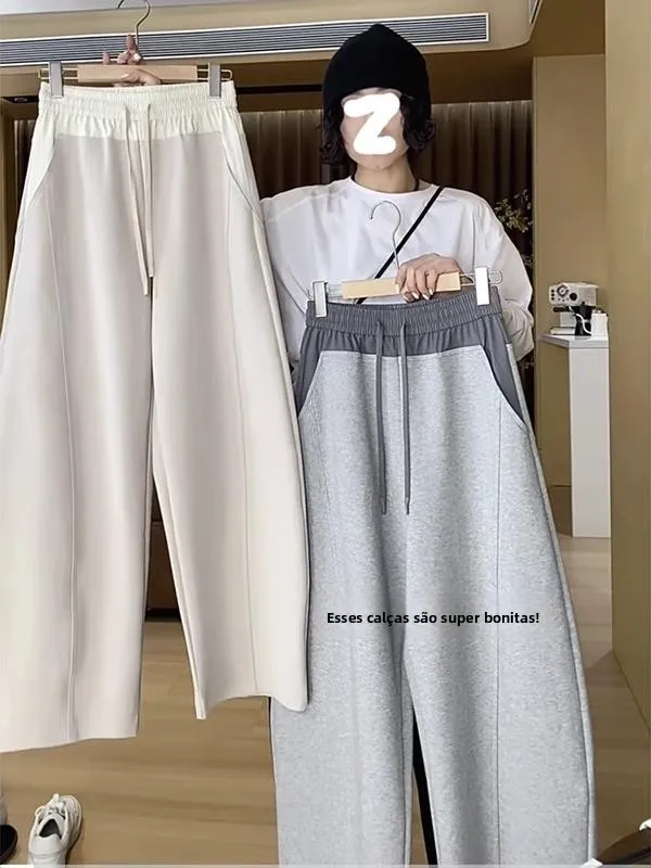 

Casual High Waist Wide Leg Pants Women's Color Block Design Sensation Match All High Waist Banana Pants Spring Commute Style